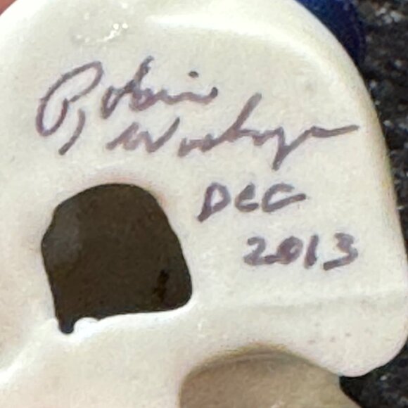 Ceramic Cat Figurine Ornament With Blue Floral Design & Ribbon - Picture 6 of 7